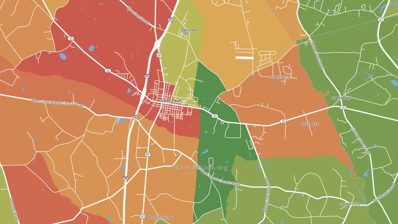 St. Pauls, NC Map of Theft Rates