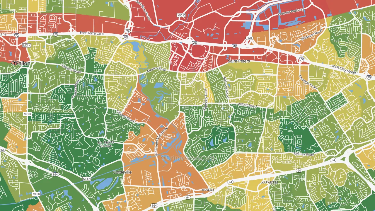 St. Peters, MO Map of Theft Rates