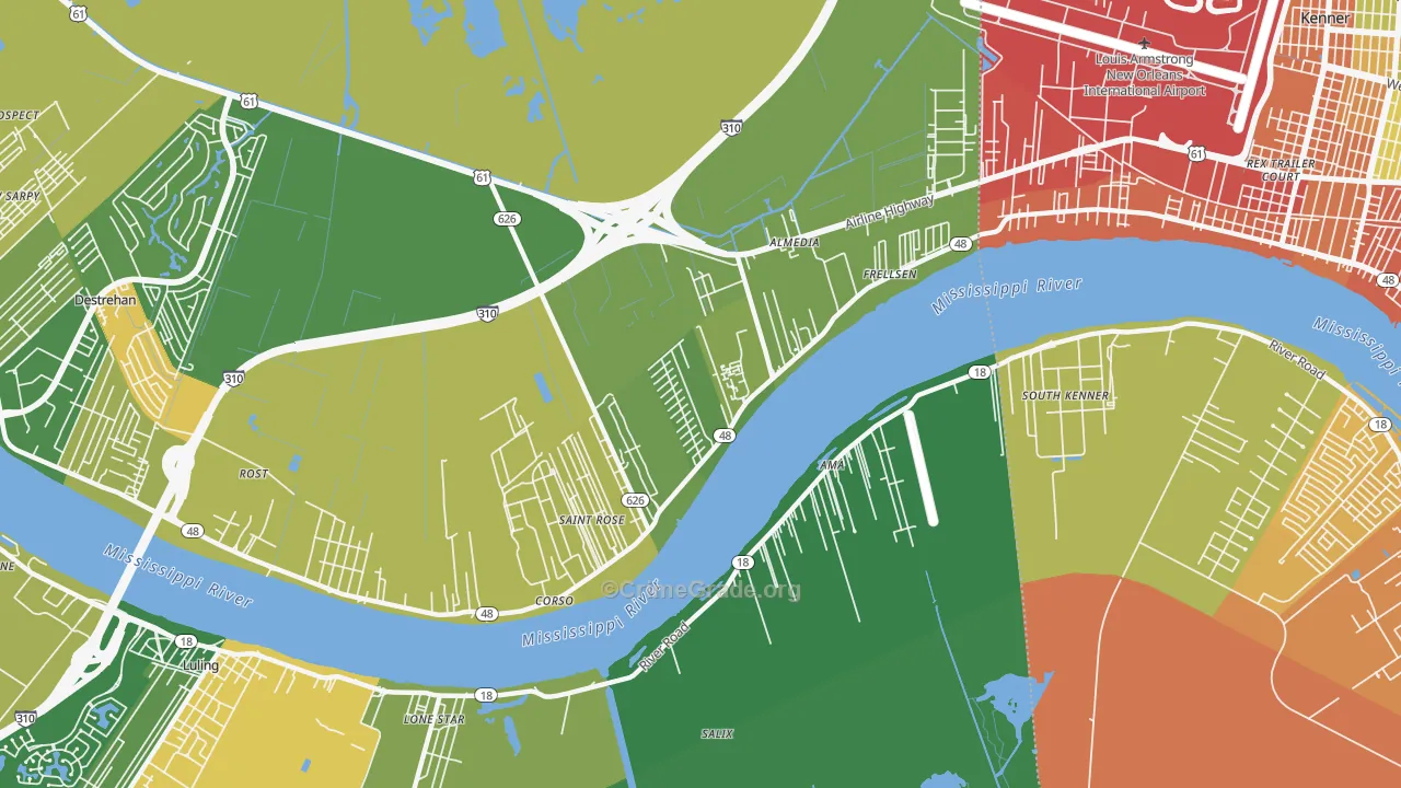 St. Rose, LA Map of Theft Rates