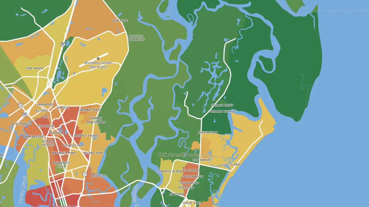 St. Simons Island, GA Map of Theft Rates