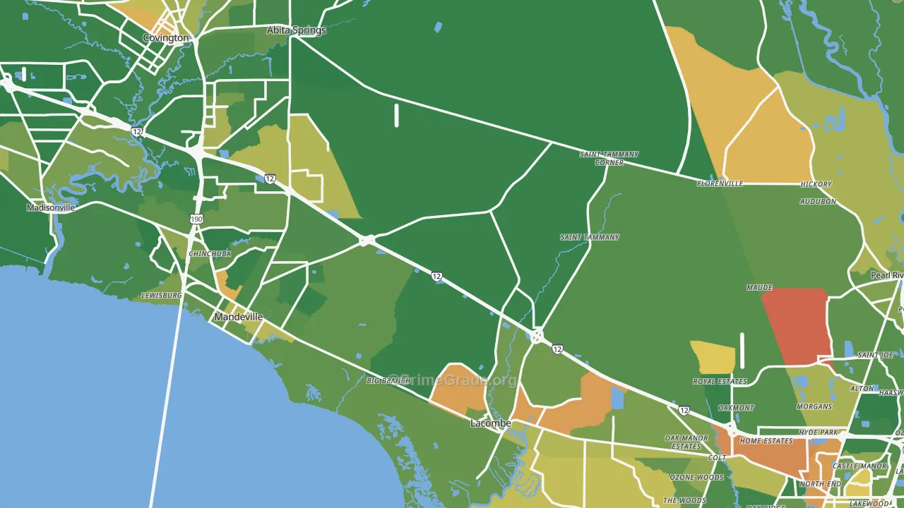 St. Tammany Parish, LA Map of Theft Rates
