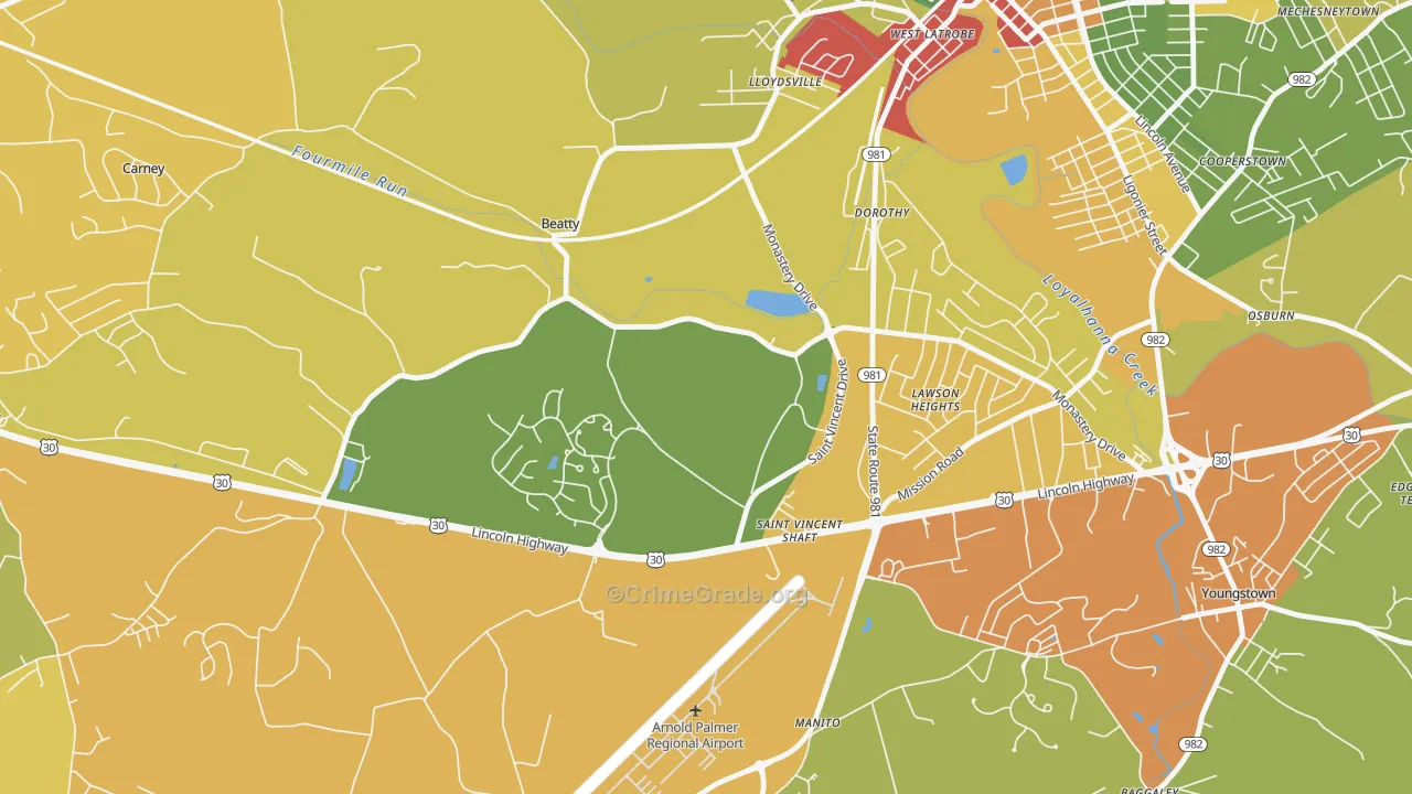 St. Vincent College, PA Map of Theft Rates