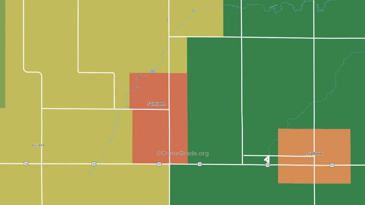Stafford County, KS Map of Theft Rates