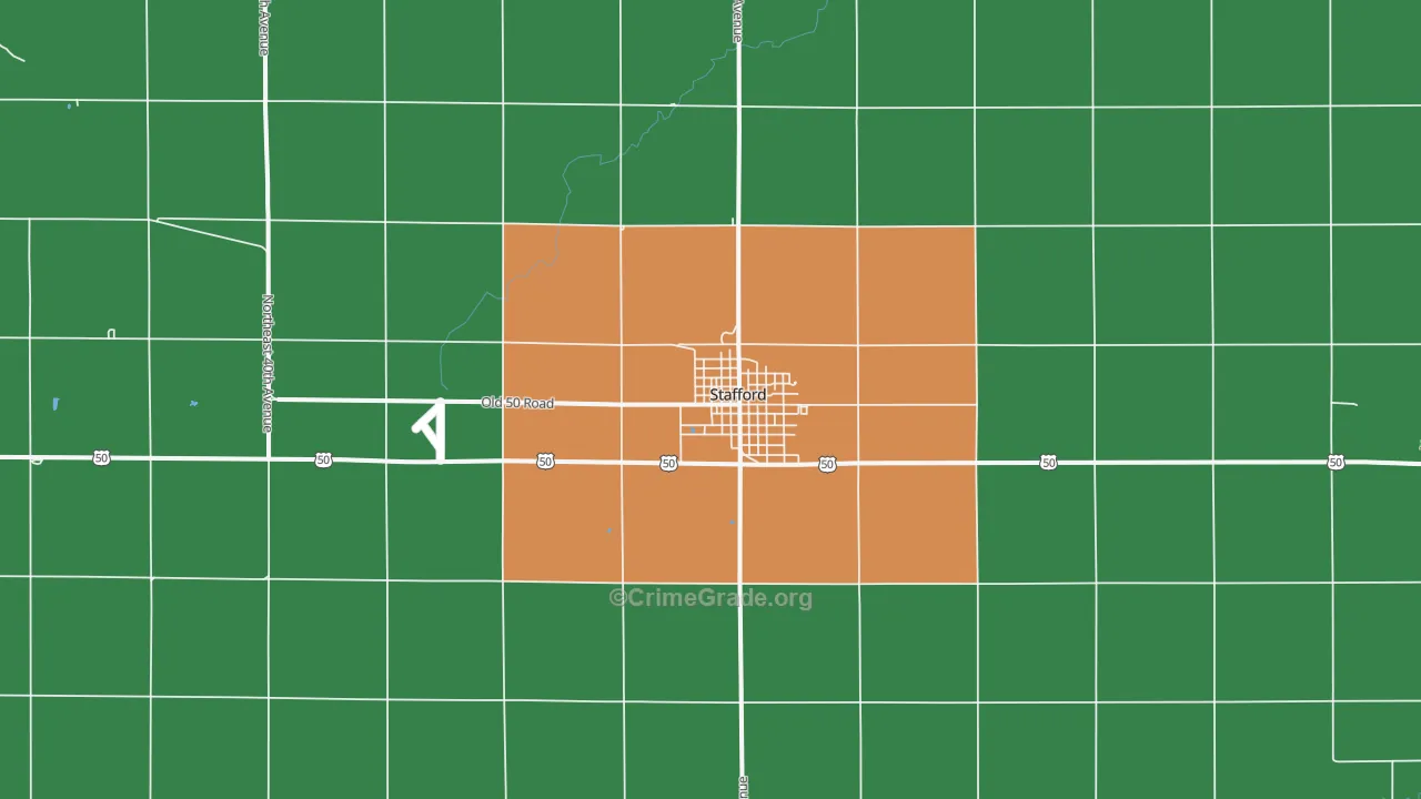Stafford, KS Map of Theft Rates
