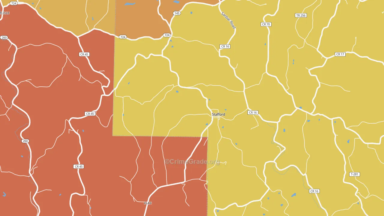Stafford, OH Map of Theft Rates