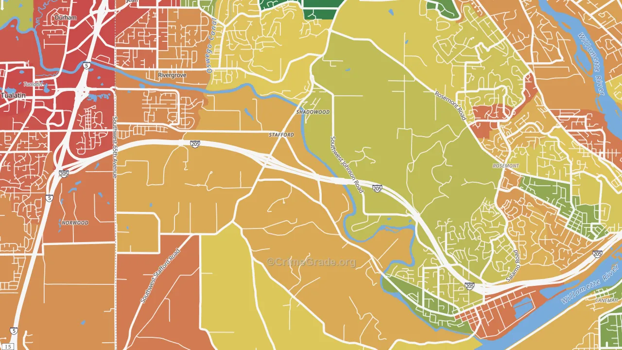 Stafford-Tualatin Valley, West Linn, OR Map of Theft Rates