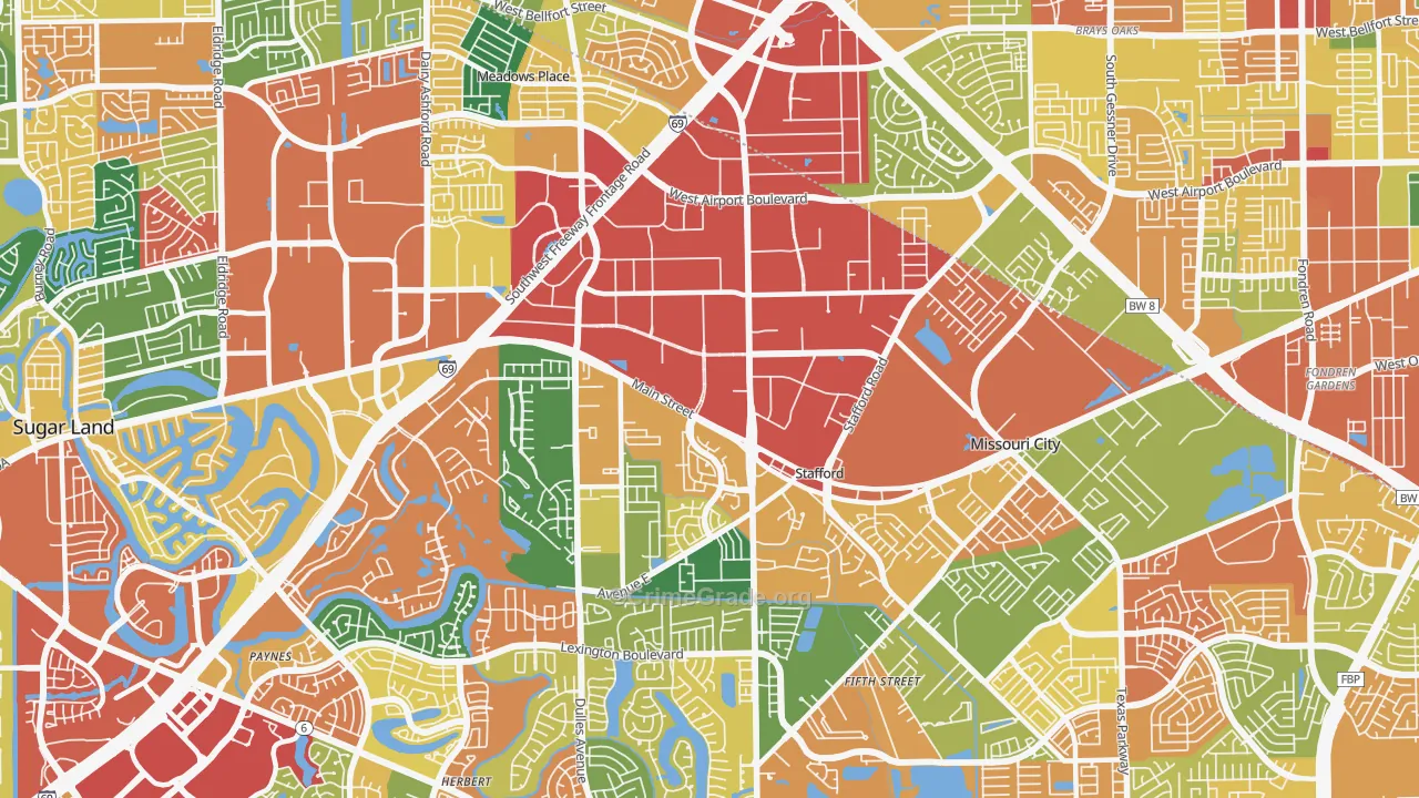 Stafford, TX Map of Theft Rates