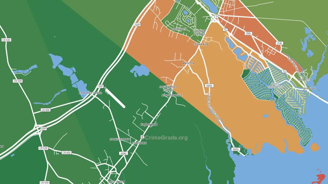Staffordville, NJ Map of Theft Rates