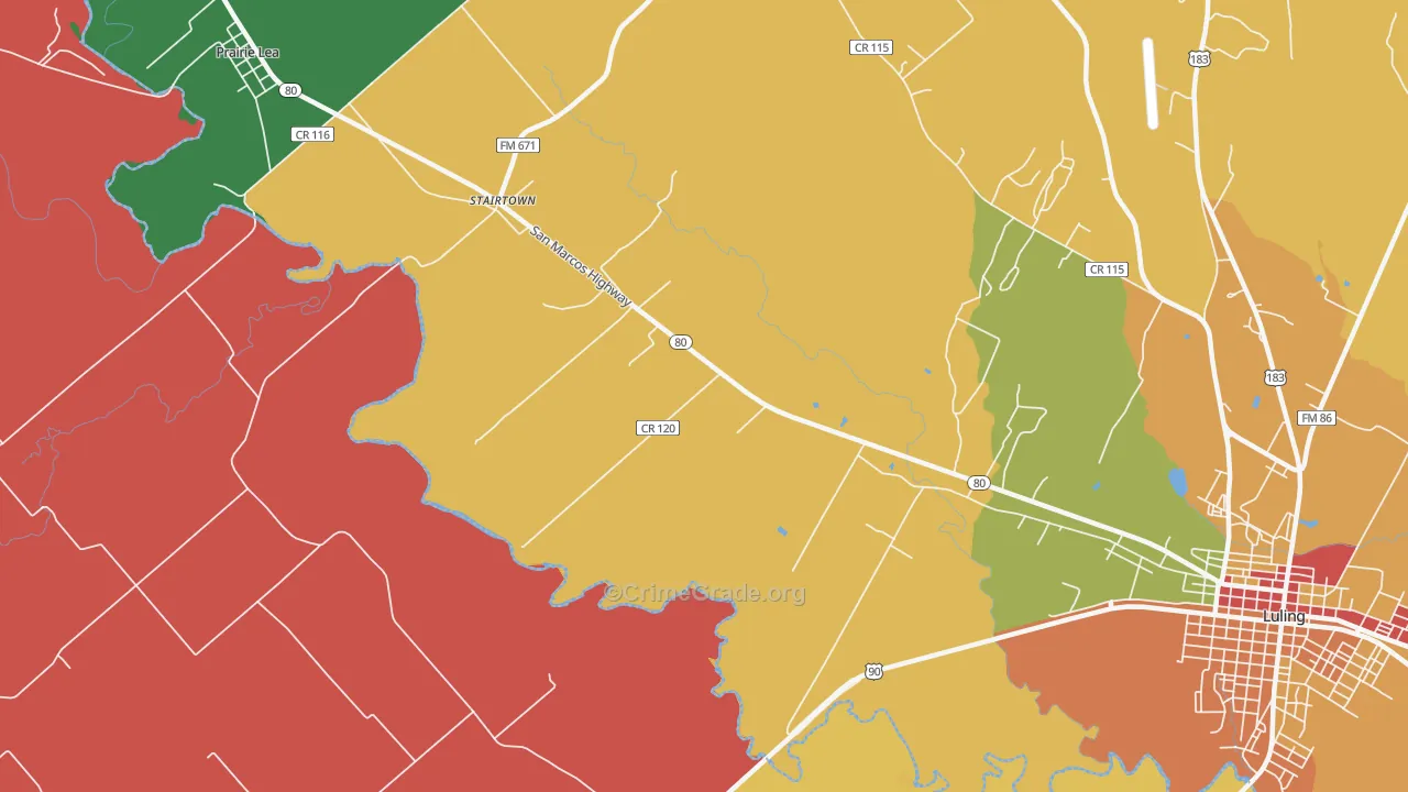 Stairtown, TX Map of Theft Rates