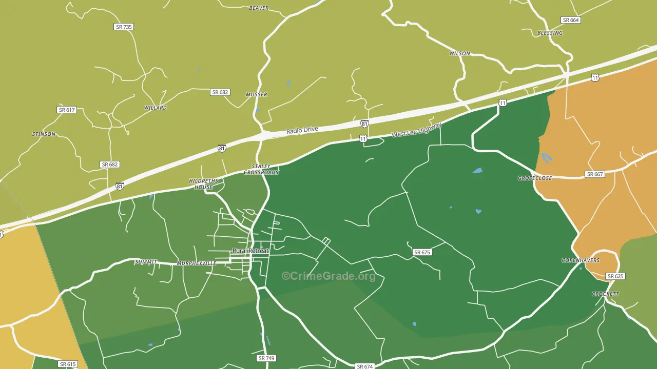 Staley Crossroads, VA Map of Theft Rates