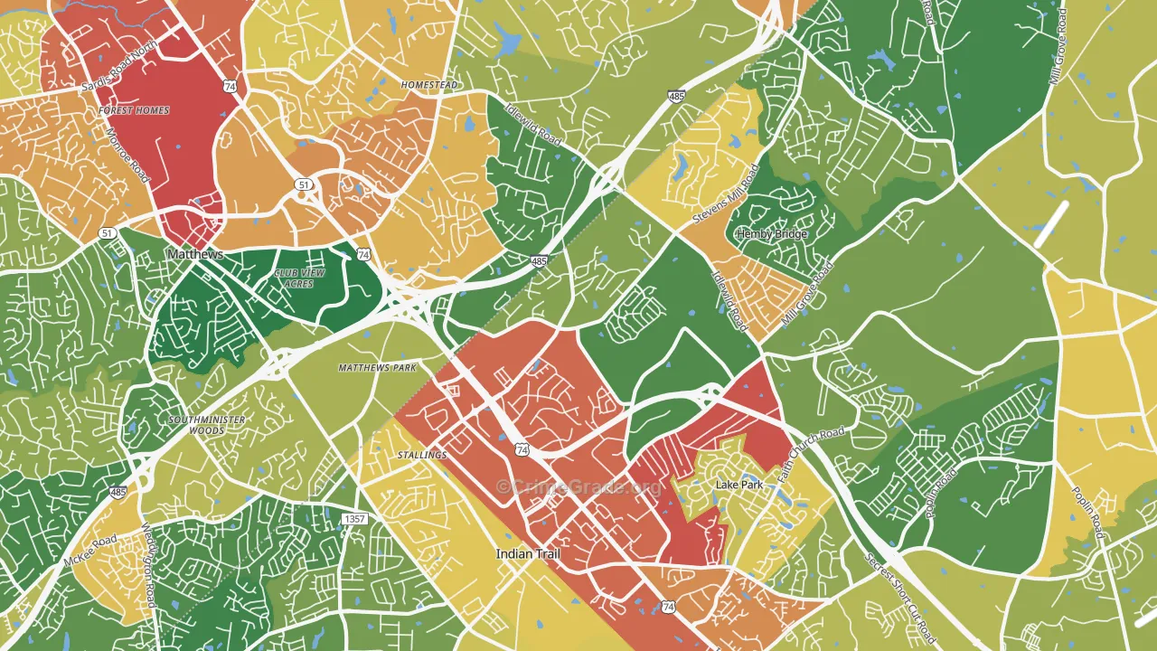 Stallings, NC Map of Theft Rates