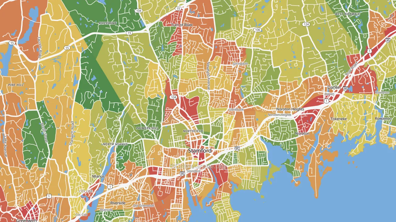 Stamford, CT Map of Theft Rates