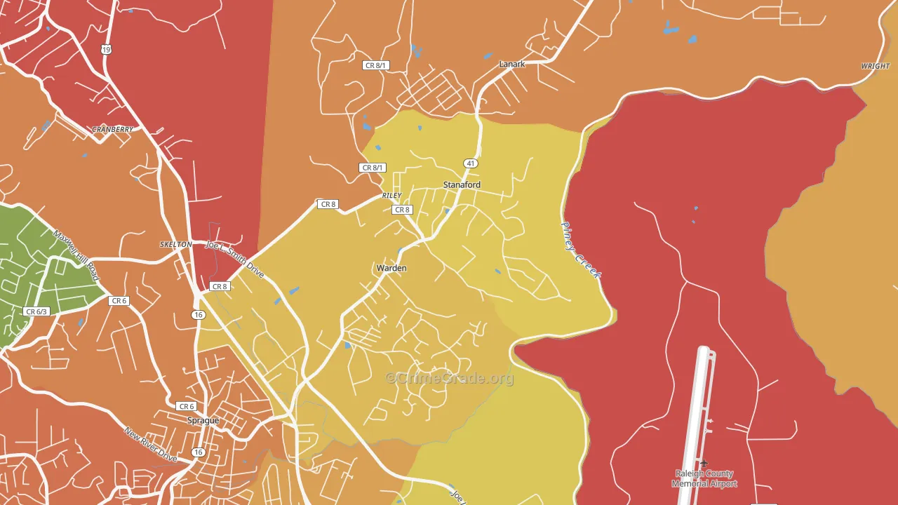 Stanaford, WV Map of Theft Rates