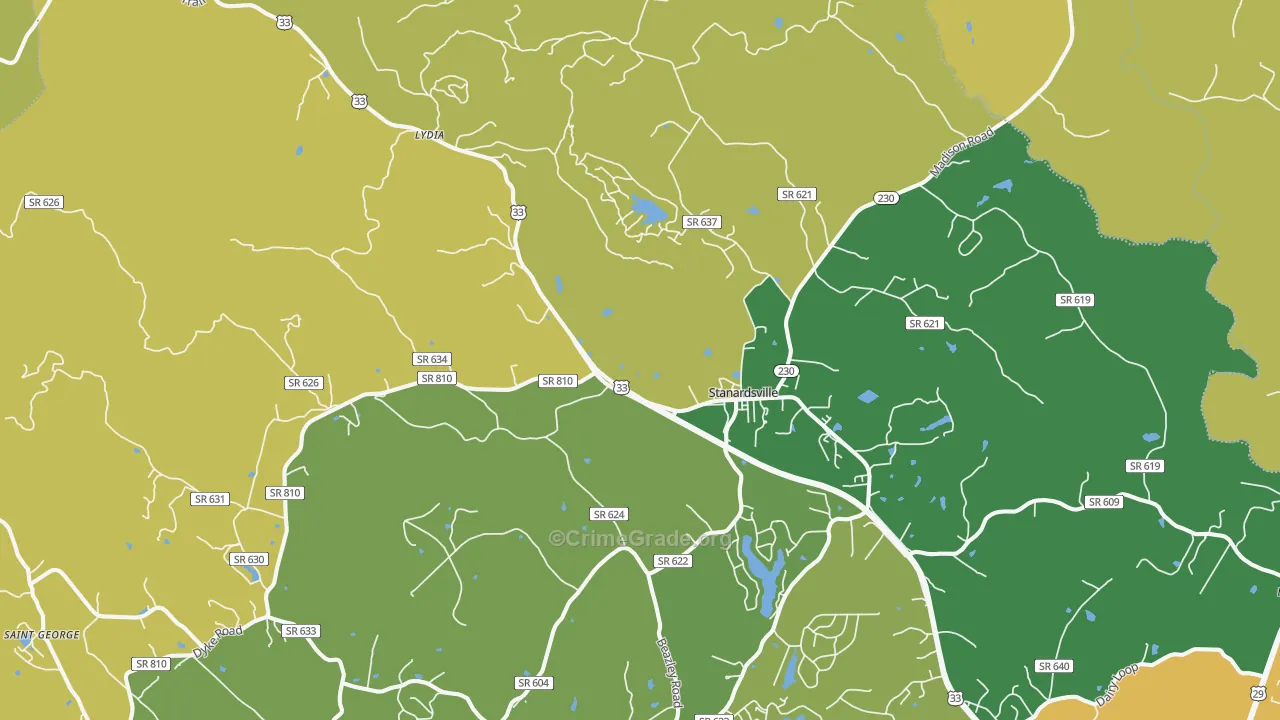 Stanardsville, VA Map of Theft Rates