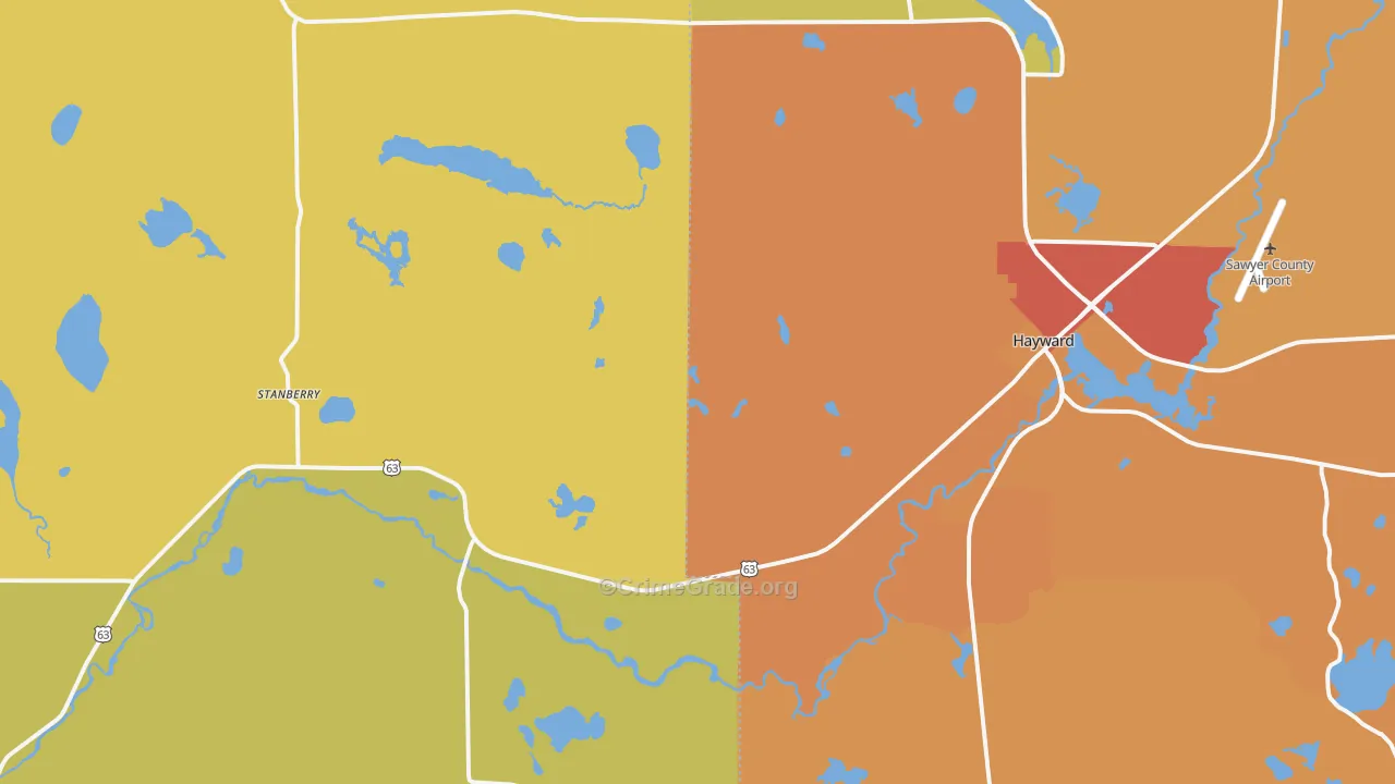 Stanberry, WI Map of Theft Rates