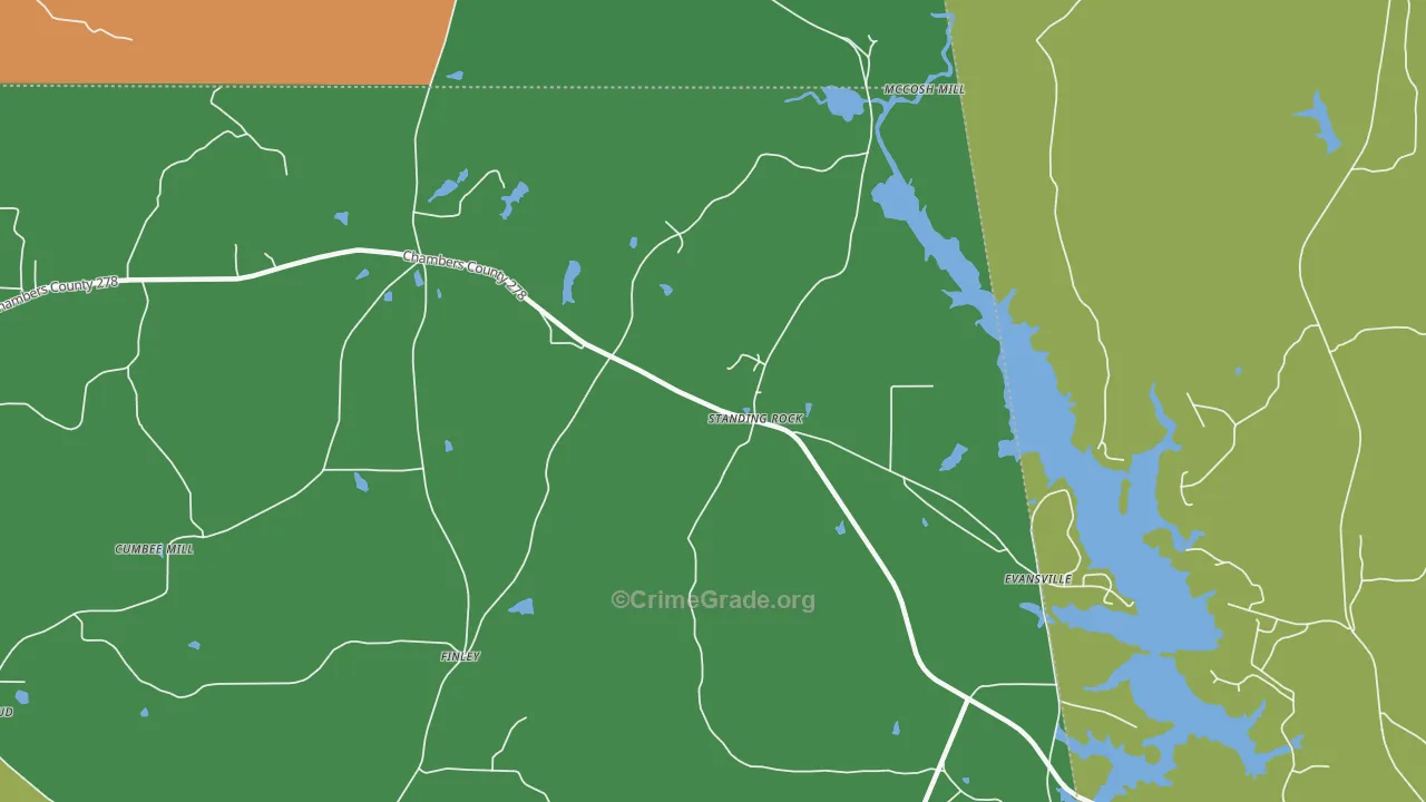 Standing Rock, AL Map of Theft Rates