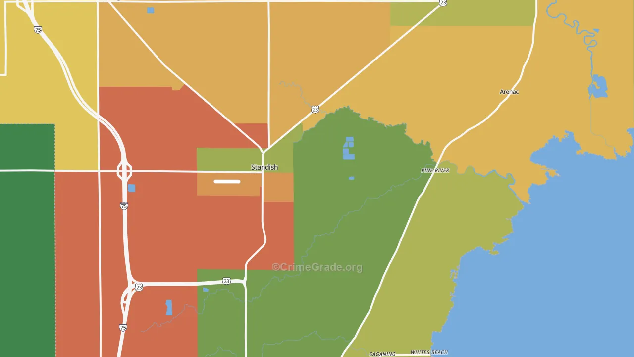 Standish, MI Map of Theft Rates
