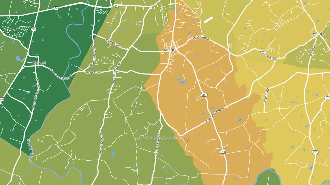 Stanfield, NC Map of Theft Rates