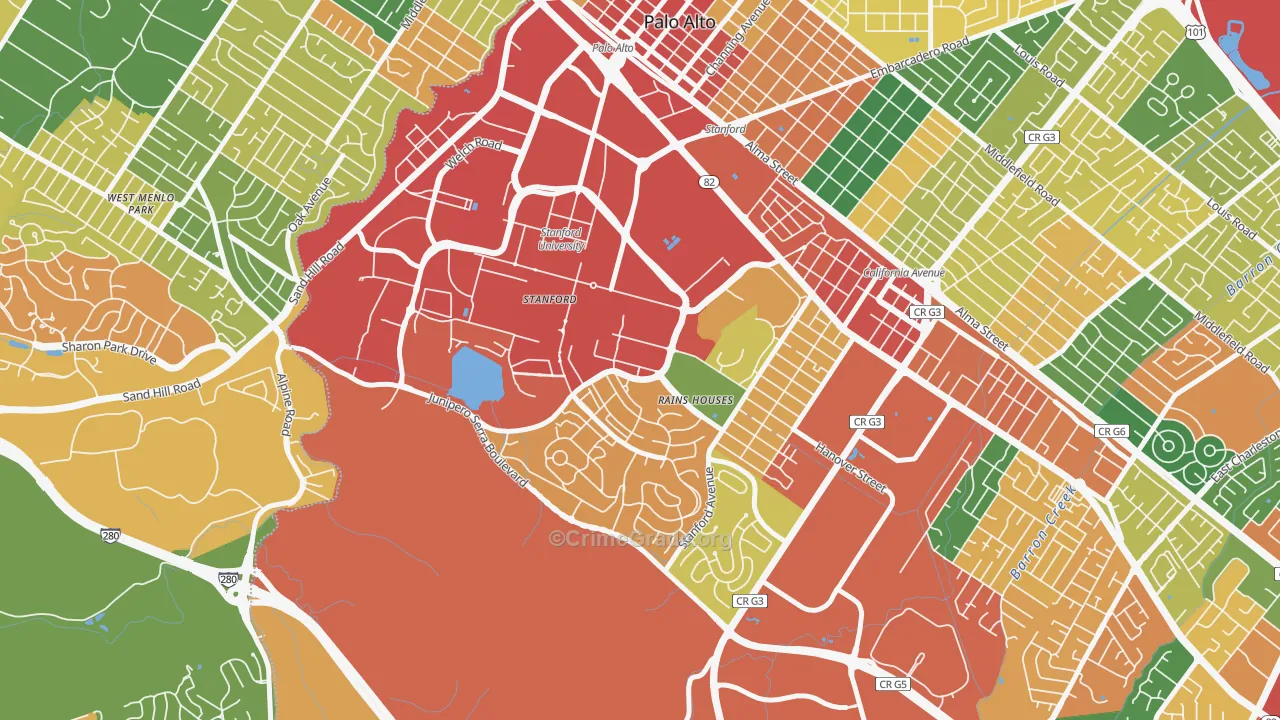 Stanford, CA Map of Theft Rates