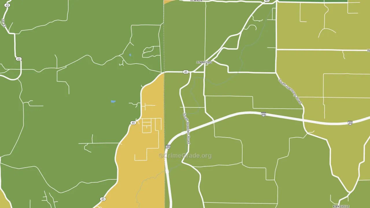 Stanford, IN Map of Theft Rates