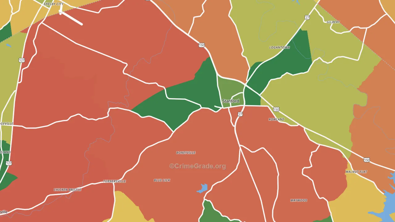 Stanford, KY Map of Theft Rates