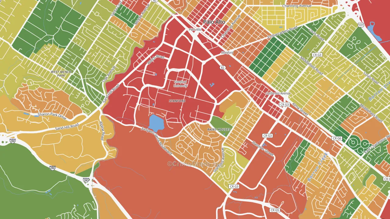 Stanford University, Stanford, CA Map of Theft Rates