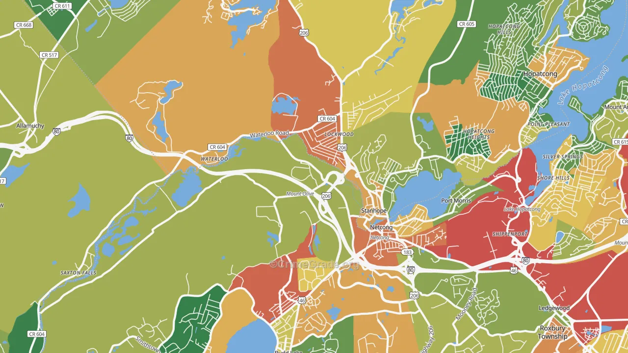 Stanhope, NJ Map of Theft Rates
