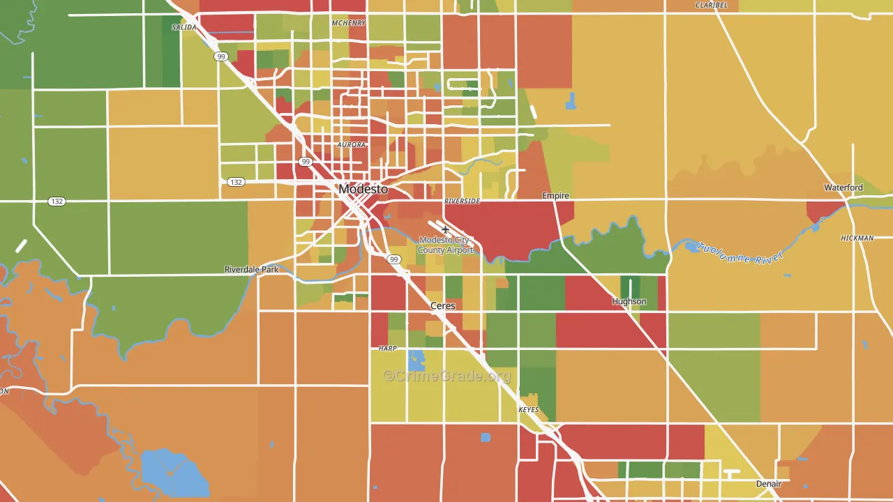 Stanislaus County, CA Map of Theft Rates