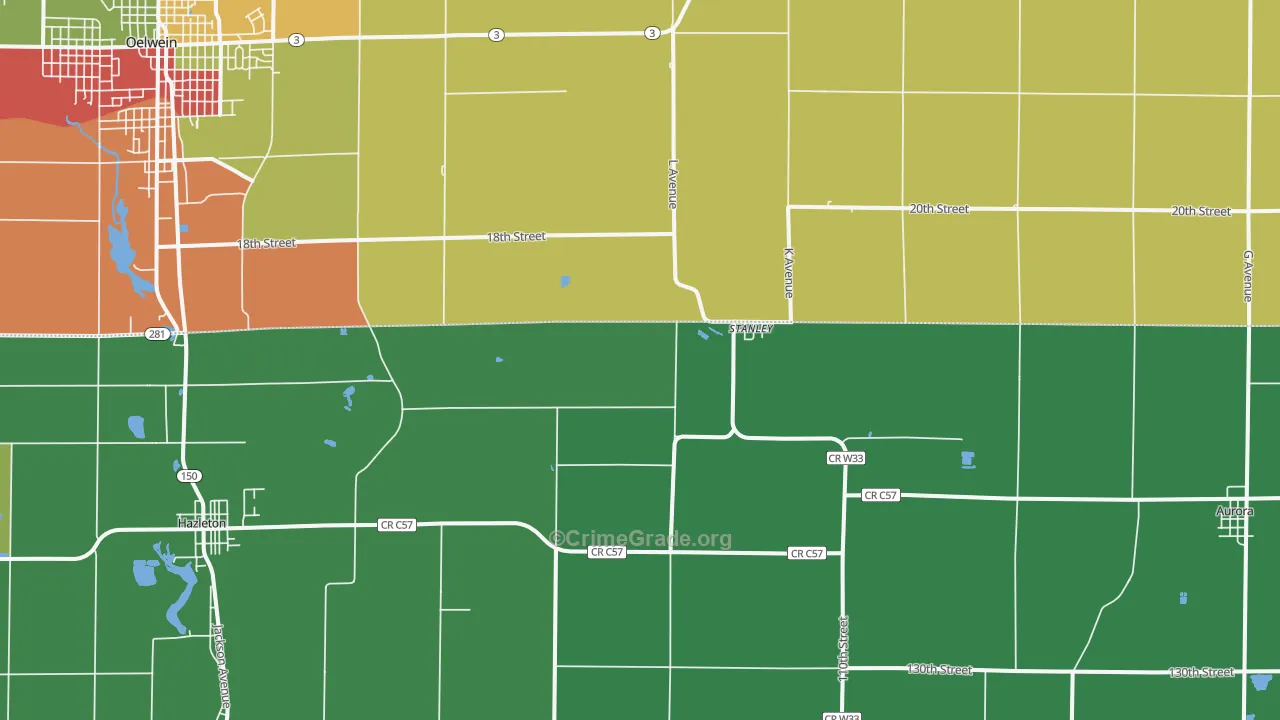 Stanley, IA Map of Theft Rates