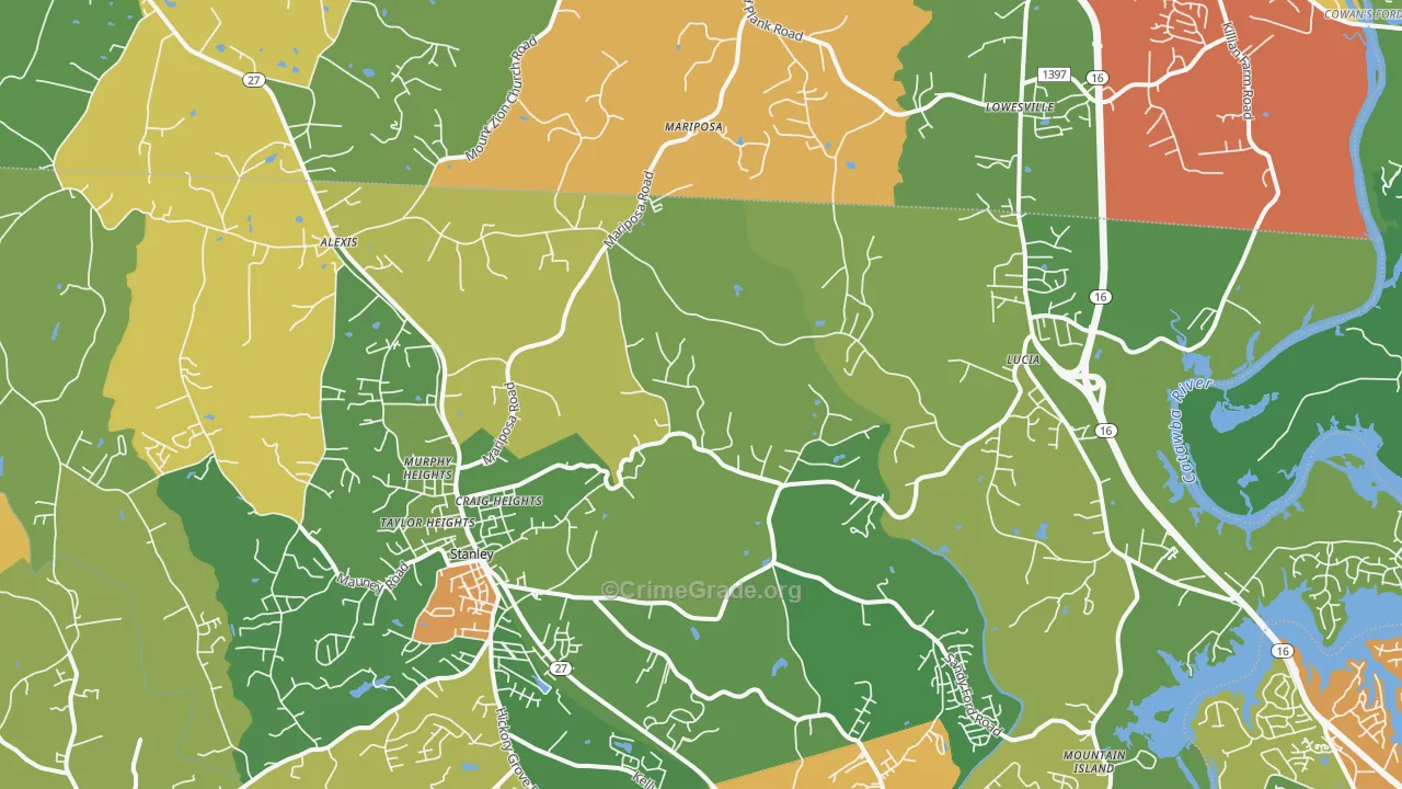 Stanley, NC Map of Theft Rates