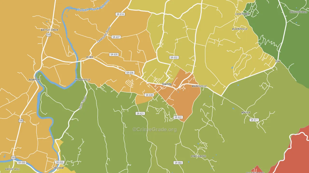 Stanley, VA Map of Theft Rates