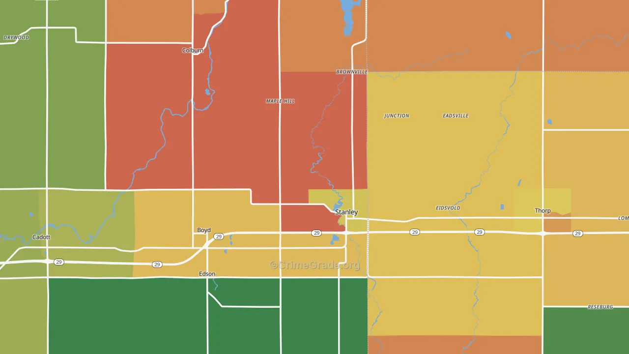 Stanley, WI Map of Theft Rates