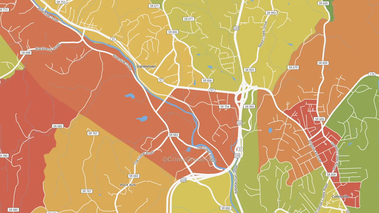 Stanleytown, VA Map of Theft Rates