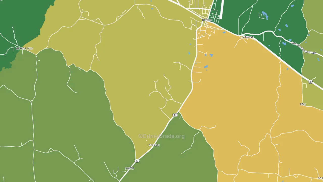 Stansel, AL Map of Theft Rates