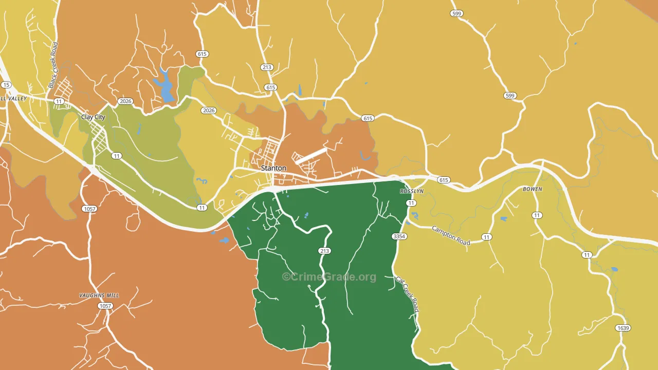 Stanton, KY Map of Theft Rates