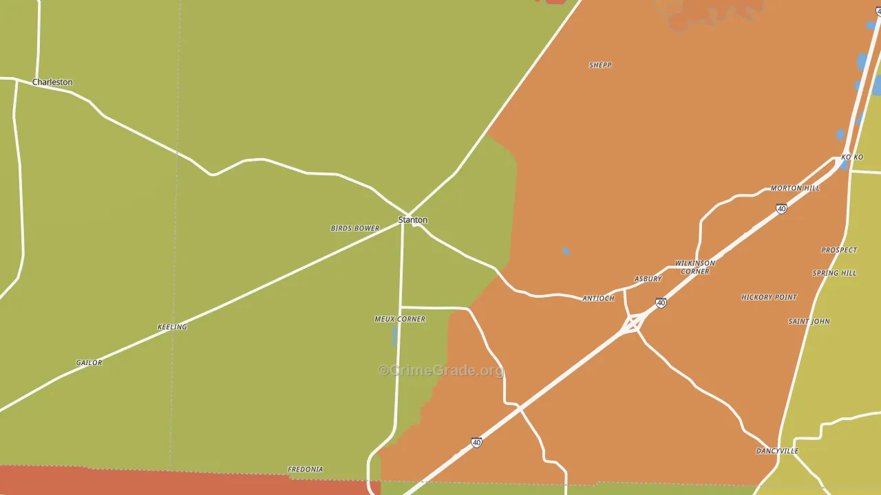 Stanton, TN Map of Theft Rates