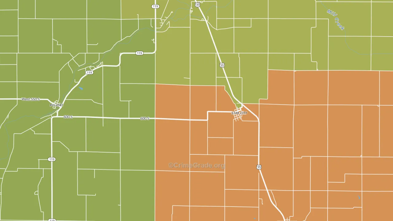 Star City, IN Map of Theft Rates