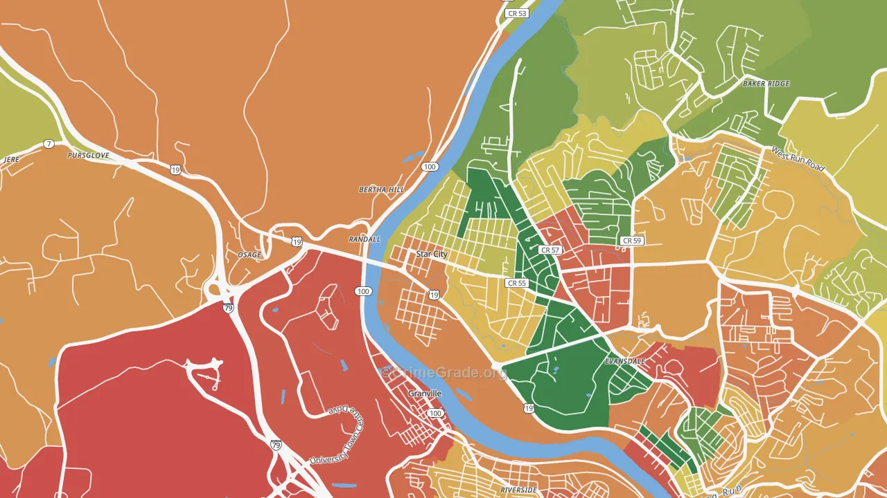 Star City, WV Map of Theft Rates