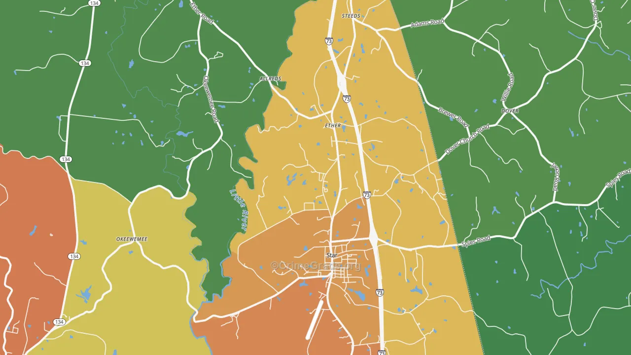 Star, NC Map of Theft Rates