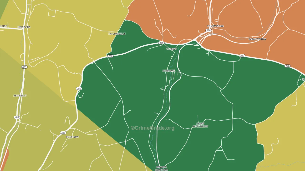 Starford, PA Map of Theft Rates