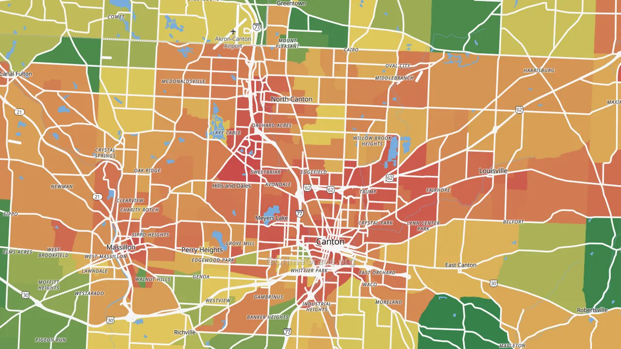 Stark County, OH Map of Theft Rates