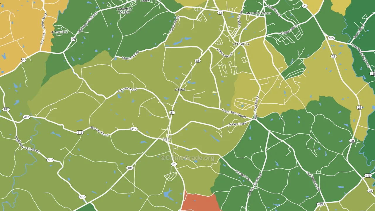 Starr, SC Map of Theft Rates