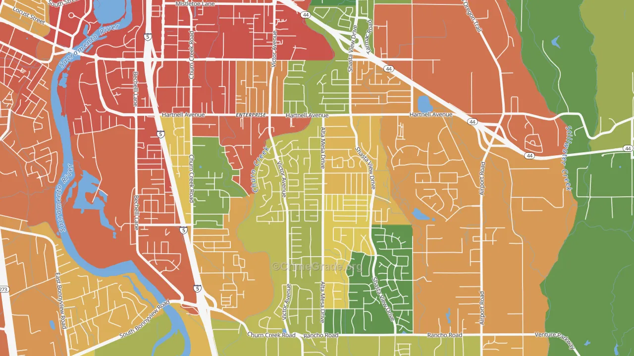 Starview, Redding, CA Map of Theft Rates