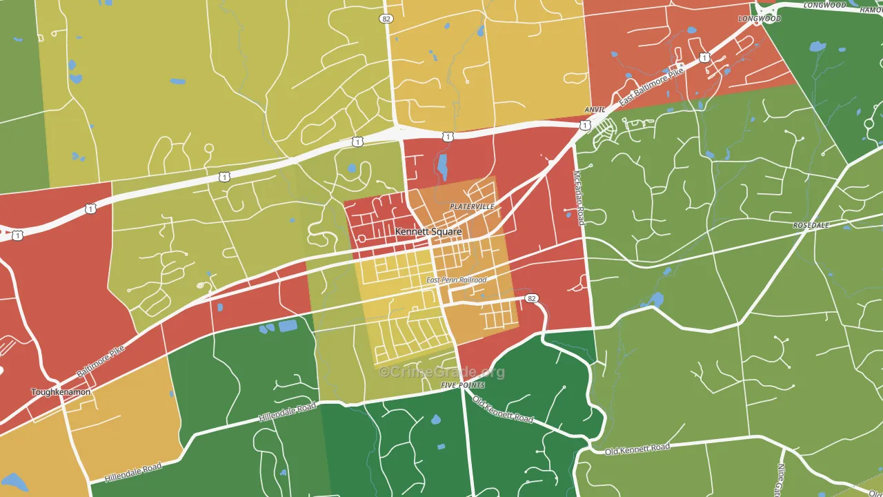 State and Cypress, Kennett Square, PA Map of Theft Rates