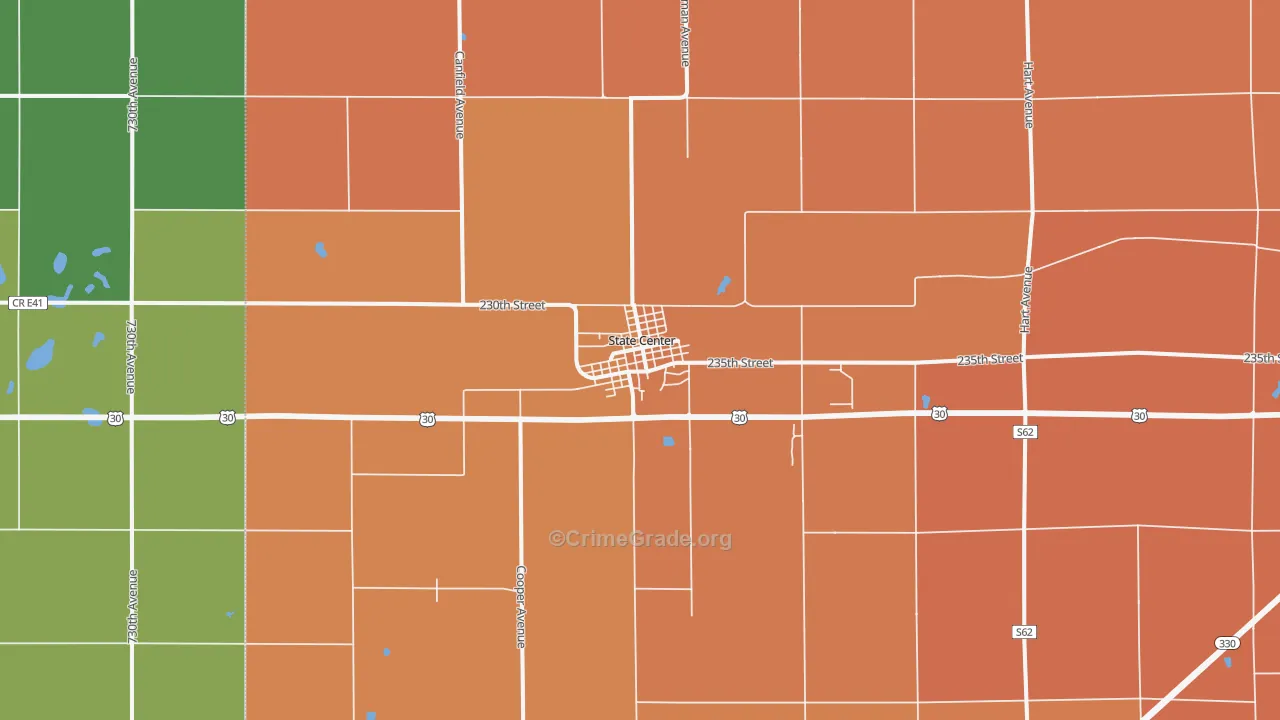 State Center, IA Map of Theft Rates