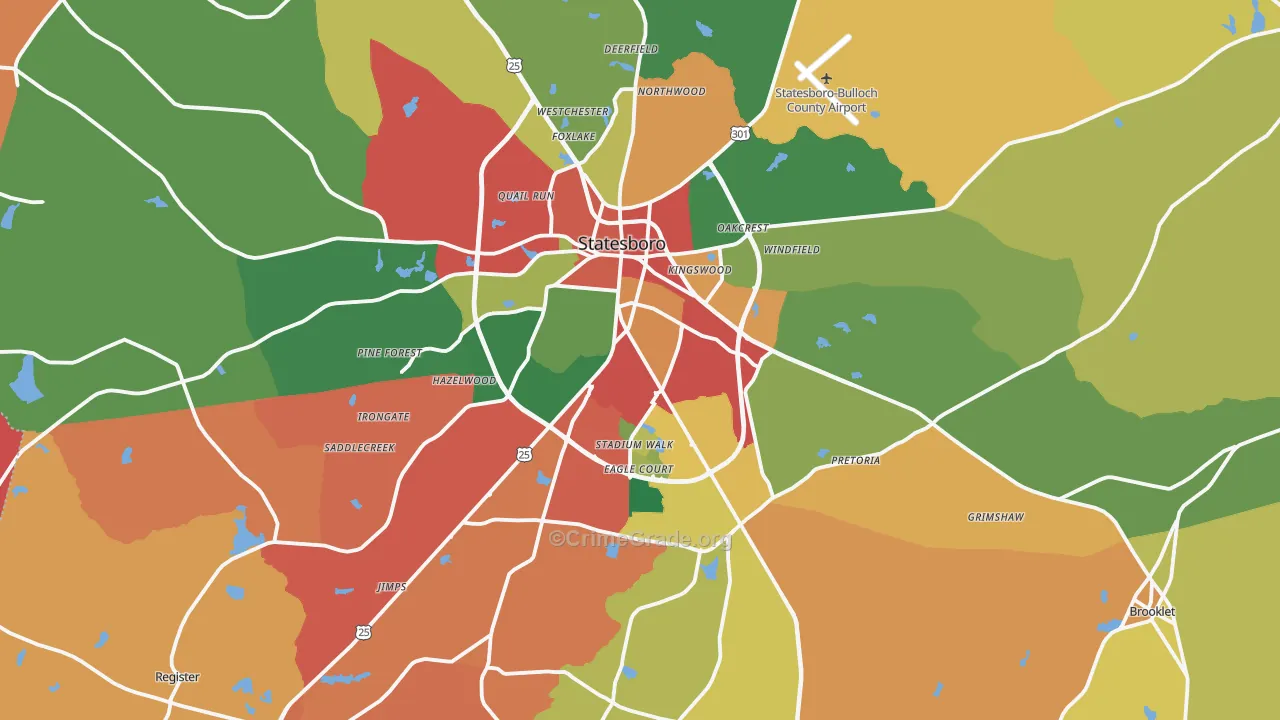 Statesboro, GA Map of Theft Rates