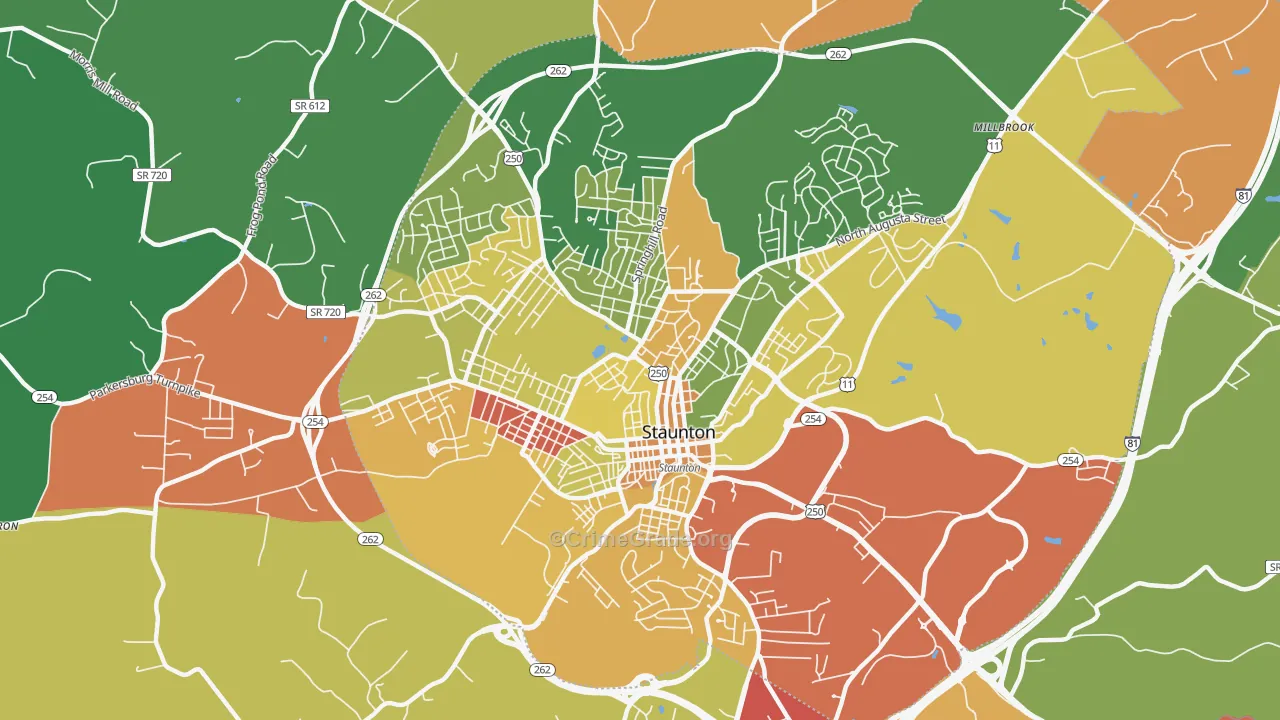 Staunton City, VA Map of Theft Rates