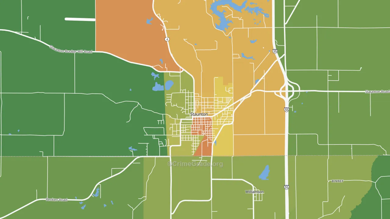 Staunton, IL Map of Theft Rates