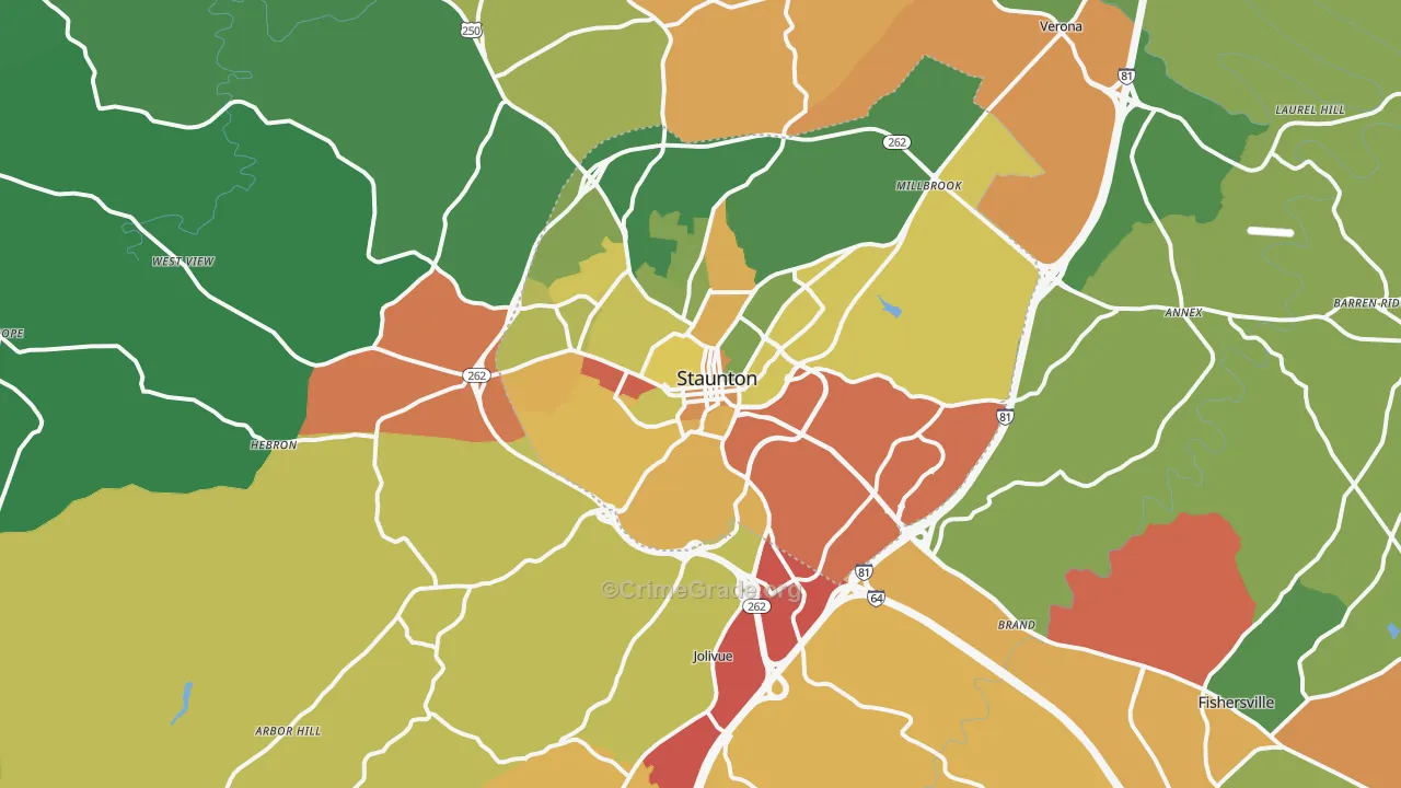 Staunton, VA Map of Theft Rates