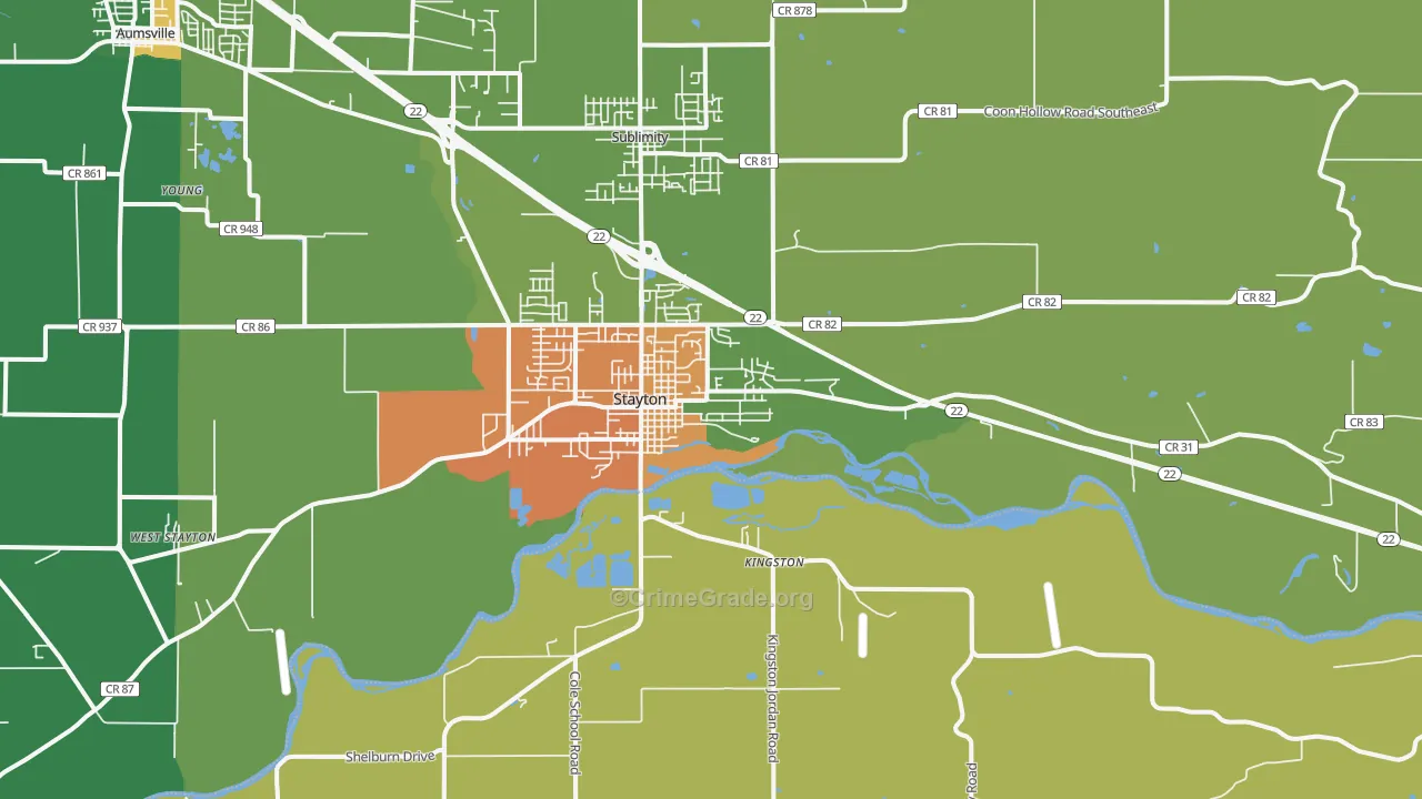 Stayton, OR Map of Theft Rates